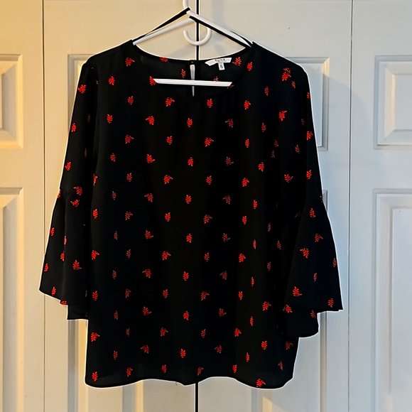 Alfred Sung navy blue blouse with red leaf detailing extra large - Picture 1 of 4
